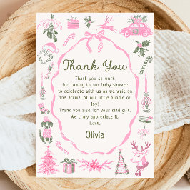 Hand Drawn Christmas Baby Shower Thank You Card Dankeskarte