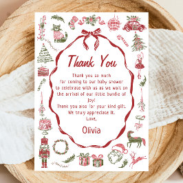 Hand Drawn Christmas Baby Shower Thank You Card Dankeskarte