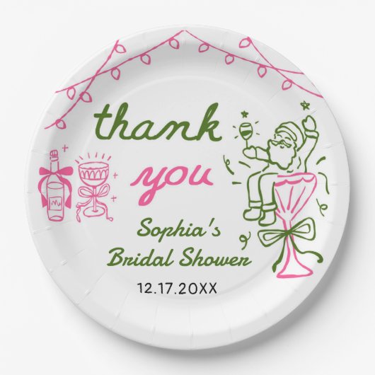 Hand Drawn Christmas Bridal Shower Pappteller (Vorderseite)