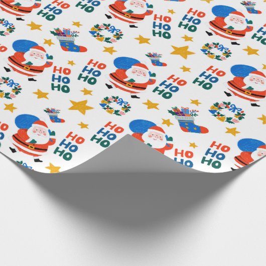 Hand Drawn Christmas Crayon Style Santa Pattern Geschenkpapier (Ecke)