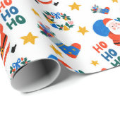 Hand Drawn Christmas Crayon Style Santa Pattern Geschenkpapier (Rolleneckpunkt)