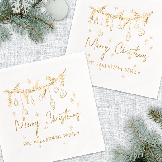 Hand Drawn Christmas Gold Servietten Mit Folie