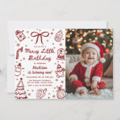 Hand Drawn Christmas Merry Little Birthday Photo Einladung (Vorderseite)