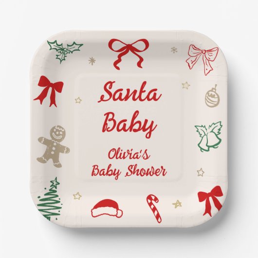 Hand Drawn Christmas Santa Baby Baby Shower Pappteller (Vorderseite)