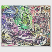 HAND DRAWN CHRISTMAS SCENE GIFT WRAPPING PAPIER GESCHENKPAPIER (Flach)