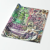 HAND DRAWN CHRISTMAS SCENE GIFT WRAPPING PAPIER GESCHENKPAPIER (Ungerollt)