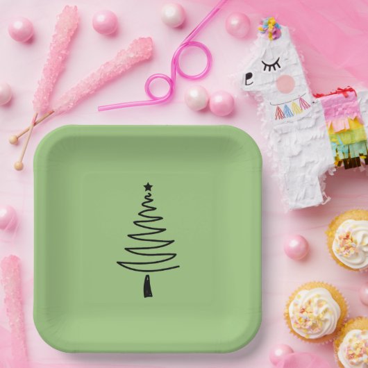 Hand Drawn christmas tree Pappteller (Party)