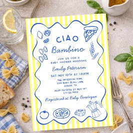 Hand Drawn Ciao Bambino Italian Boy Baby Shower Einladung