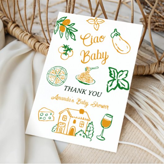 Hand Drawn Ciao Italian Pizza & Pasta Baby Shower Dankeskarte