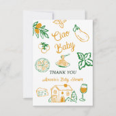 Hand Drawn Ciao Italian Pizza & Pasta Baby Shower Dankeskarte (Vorderseite)