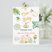 Hand Drawn Ciao Italian Pizza & Pasta Baby Shower Dankeskarte (Stehend Vorderseite)