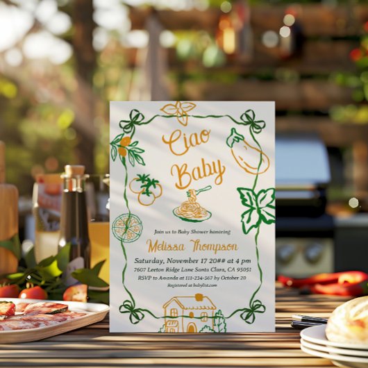 Hand Drawn Ciao Italian Pizza & Pasta Baby Shower Einladung