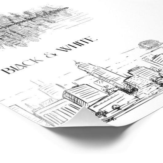 Hand Drawn City Skyline | Black and White Urban Fotodruck (Ecke)