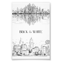 Hand Drawn City Skyline | Black and White Urban Fotodruck