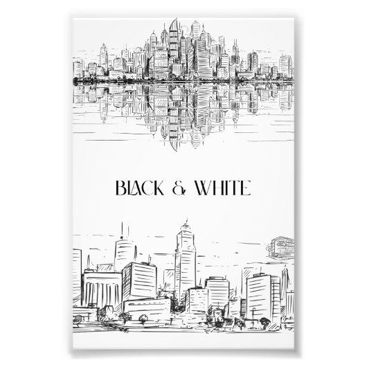 Hand Drawn City Skyline | Black and White Urban Fotodruck (Vorne)