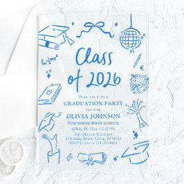 Hand Drawn Class of 2026 Blue Graduation Party Acryleinladungen
