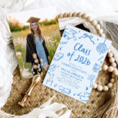 Hand Drawn Class of 2026 Blue Graduation Party Einladung