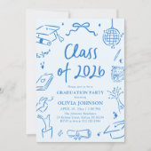 Hand Drawn Class of 2026 Blue Graduation Party Einladung (Vorderseite)