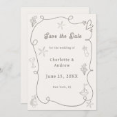Hand drawn coastal beach ivory taupe sand wedding save the date (Vorne/Hinten)