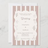 Hand drawn coastal beach ivory taupe wedding einladung (Vorderseite)