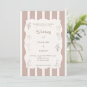 Hand drawn coastal beach ivory taupe wedding einladung (Stehend Vorderseite)