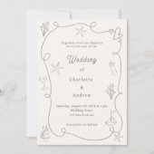 Hand drawn coastal beach taupe sand ivory wedding einladung (Vorderseite)