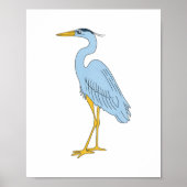 Hand-Drawn Coastal Blue Heron Illustration Art Poster (Vorne)