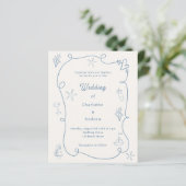 Hand drawn coastal blue ivory wedding invitation (Stehend Vorderseite)