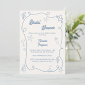 Hand drawn coastal dusty blue ivory Bridal Shower Einladung (Stehend Vorderseite)