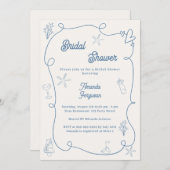 Hand drawn coastal dusty blue ivory Bridal Shower Einladung (Vorne/Hinten)