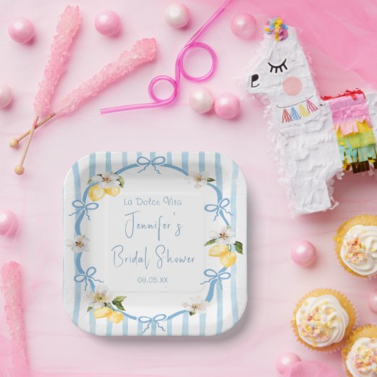 Hand Drawn Coastal Italian Lemon Bridal Shower Pappteller (Party)