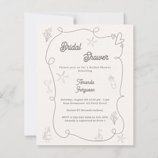Hand drawn coastal sand Bridal Shower invitation (Vorderseite)
