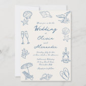 Hand Drawn Coastal Whimsical Doodle Beach Wedding Einladung (Vorderseite)