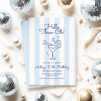 Hand Drawn Cocktail Hello Three-Oh! Striped 30th Einladung