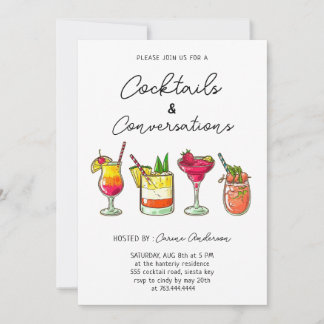 Hand drawn Cocktails and Conversation Party Einladung
