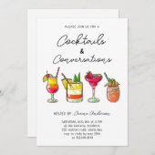 Hand drawn Cocktails and Conversation Party Einladung (Vorne/Hinten)