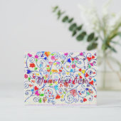 Hand Drawn Colorful Floral Swirl Pattern Einladungspostkarte (Stehend Vorderseite)