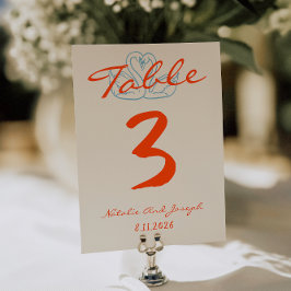 Hand Drawn Colorful Orange Wedding Table Number Einladung
