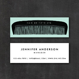 Hand-drawn Comb Aqua & Black Hair Stylist   Mini Visitenkarte