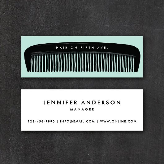 Hand-drawn Comb Aqua & Black Hair Stylist   Mini Visitenkarte