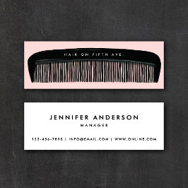 Hand-drawn Comb Pink & Black Hair Stylist   Mini Visitenkarte