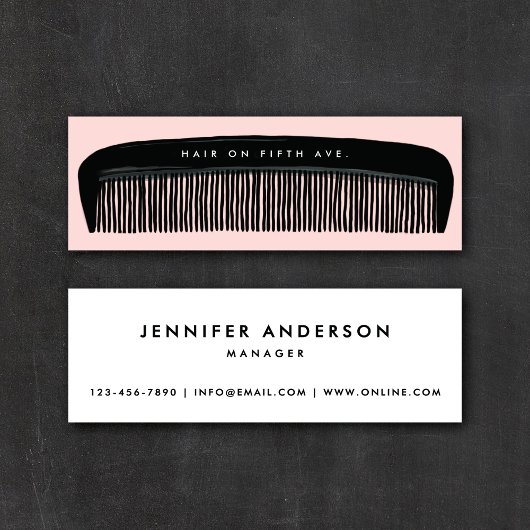 Hand-drawn Comb Pink & Black Hair Stylist Mini Visitenkarte