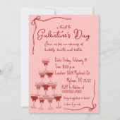 Hand Drawn Coquette Champagne Tower Galentine Einladung (Vorderseite)