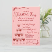Hand Drawn Coquette Champagne Tower Galentine Einladung (Stehend Vorderseite)