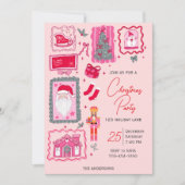 Hand Drawn coquette doodle pink christmas party Einladung (Vorderseite)