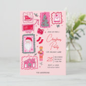 Hand Drawn coquette doodle pink christmas party Einladung (Stehend Vorderseite)