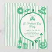 Hand Drawn Coquette Frame Stripes St Patrick's Day Einladung (Vorne/Hinten)