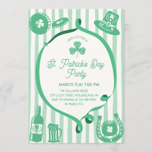 Hand Drawn Coquette Frame Stripes St Patrick's Day Einladung (Vorderseite)