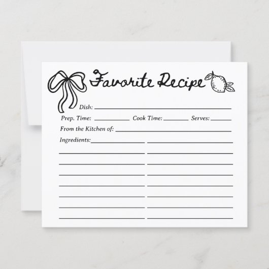 Hand Drawn Coquette Lemon Recipe Card (Vorderseite)