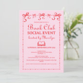 Hand Drawn Coquette Pink Red Book Club Invitation Einladung (Stehend Vorderseite)